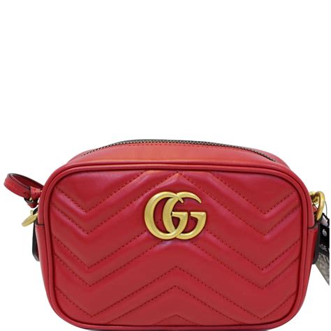 Gucci Gg Marmont Matelasse Mini Leather Crossbody Bag Red Us