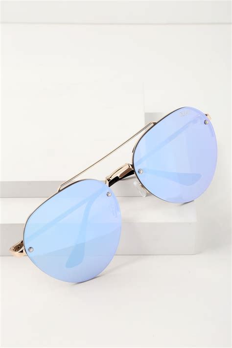 Quay Somerset Gold And Blue Mirrored Sunglasses Aviators