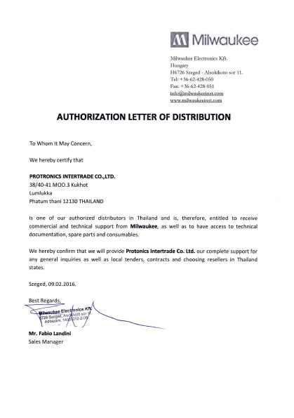 Letter Of Authorization Exclusive Distributor Certify Letter
