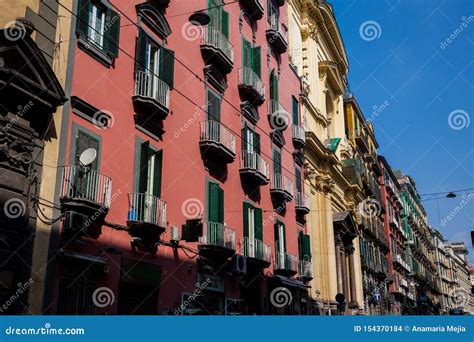 Beautiful Facades Of The Antique Buildings In Naples Old City Editorial