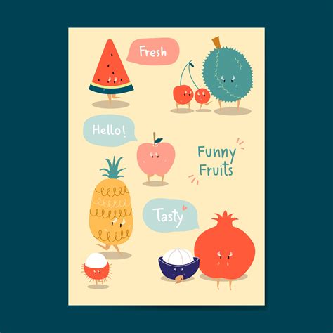 Funny Fruit Cartoon Stickers Vector Set Download Free Vectors