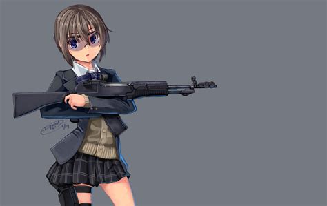 Wallpaper Gun Anime Girls Weapon Soldier School Uniform Original