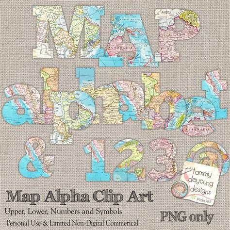 Map Letters Clip Art World Map Digital Alphabet Letters Etsy