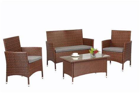 Baner Garden 4 Pieces Outdoor Furniture Complete Patio Wicker Rattan