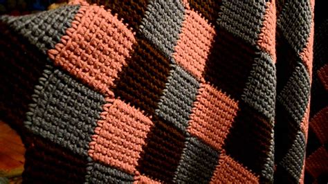 Entrelac Afghan Stitch Crocheted Blanket Youtube
