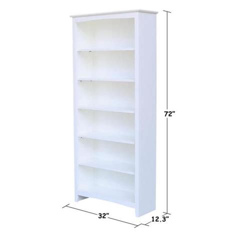 72 In White Wood 6 Shelf Standard Bookcase With Adjustable Shelves