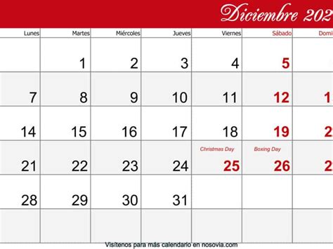 Calendario Diciembre 2020 Con Festivos Imprimible