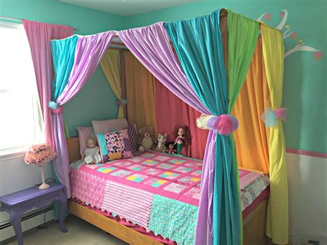 Diy Canopy Bed With Rainbow Curtains Heather S Handmade Life