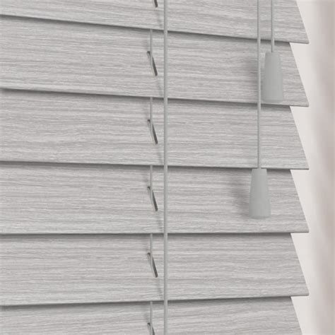 Made to measure blinds ideal for a kitchen or bathroom. 50mm Purbeck Light Grey Deep Grain Wooden Blinds, Real Wood