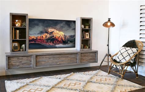 Gray Floating Tv Stand Modern Wall Mount Entertainment Center Etsy