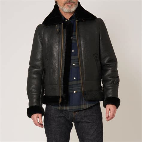 Schott Nyc Schott Bombardier Black Sheepskin Leather Jacket In Black