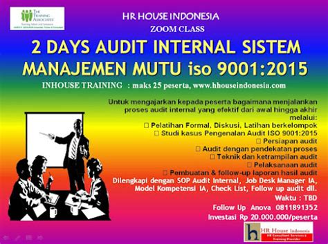 2 Days Inhouse Training Audit Internal Sistem Manajemen Mutu 1so 9001