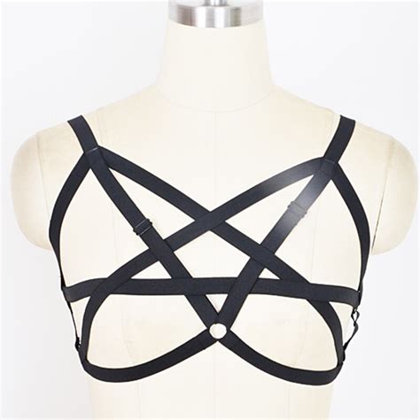 new black pentagram harness cage bra summer style harajuku pole dance exotic apparel bondage