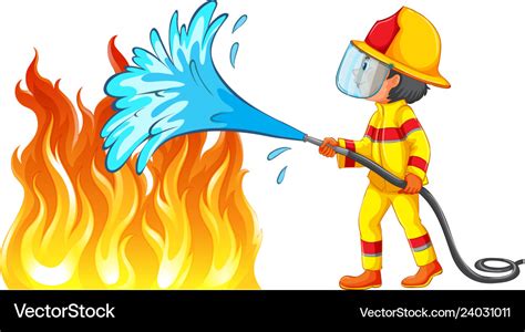 Fireman Putting Out Fire Clipart Drawing