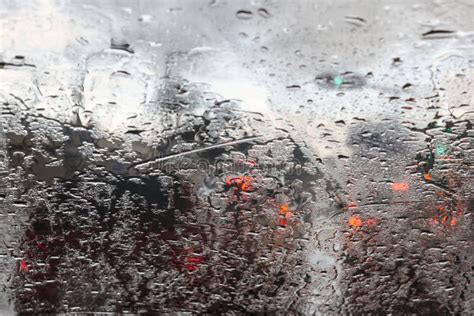 Daily Traffic View Through The Window On Rainy Day Stock Image Image