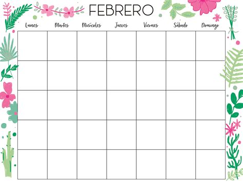 Calendario Descargable Febrero Plantas Naturaleza Bullet Journal