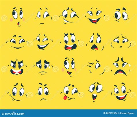 Funny Faces Cartoon Emotion Expressions Emoticons With Contour Eyes