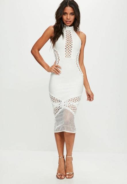Summer Style Women Sexy Hollow Out Lace Nude White Bandage Dress 2018