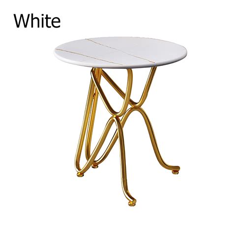 Modern White End Table Metal Side Table Stone Round Tabletop Homary