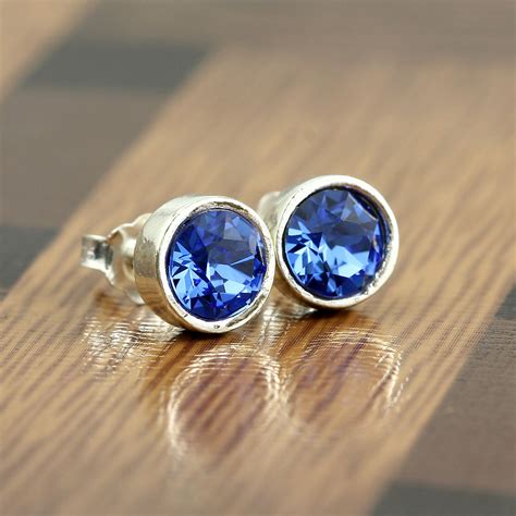 Blue Sapphire Stud Earrings Mm Round Blue Sapphire Sterling Etsy