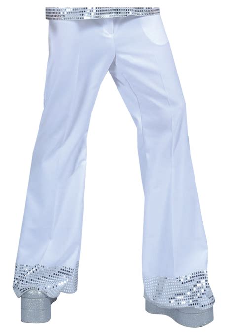 Mens White Sequin Cuff Disco Pants