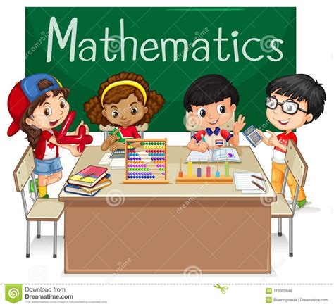 School Subject For Mathematics With Kids In Class Stock Vector - Illustration of youth, drawing ...