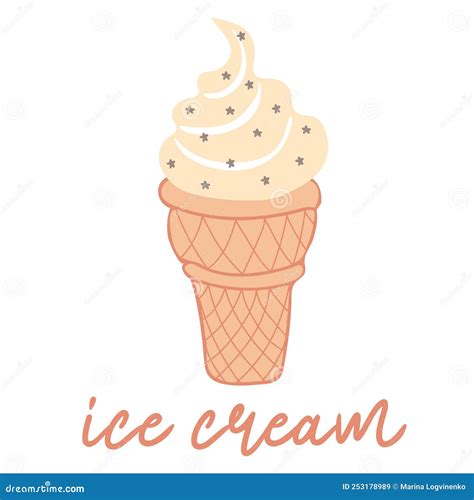 Swirled Soft Serve Vanilla Ice Cream In Wafers Cone Vector Illustration Cartoondealer Com