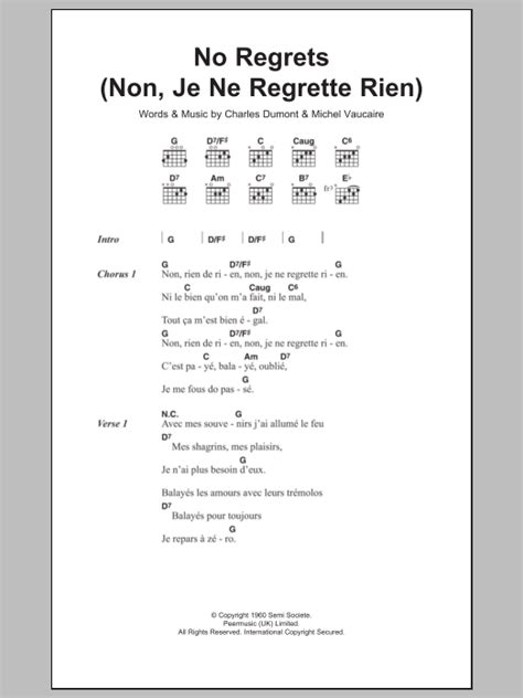 no regrets non je ne regrette rien by edith piaf guitar chords lyrics guitar instructor