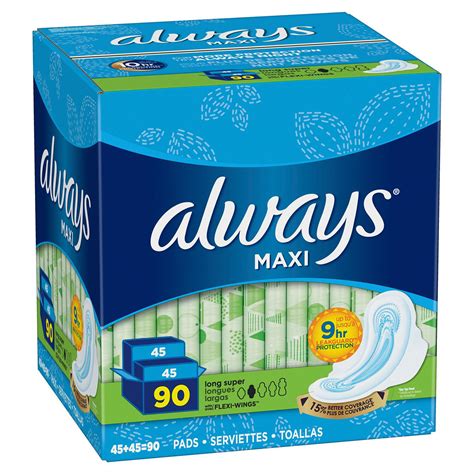 Always Maxi Long Super Pads With Wings 90 Ct