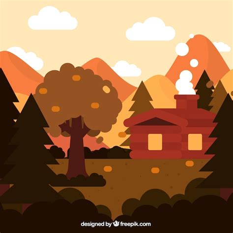 Free Vector Cute Autumn Landscape With Flat Design