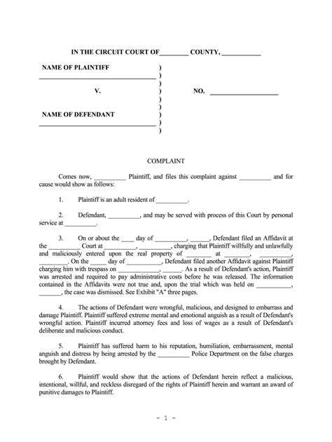 Civil Complaint Template Fill Online Printable Fillable Blank