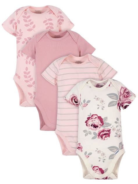 Modern Moments By Gerber Baby Girl Bodysuits 4 Pack Newborn 12 Months