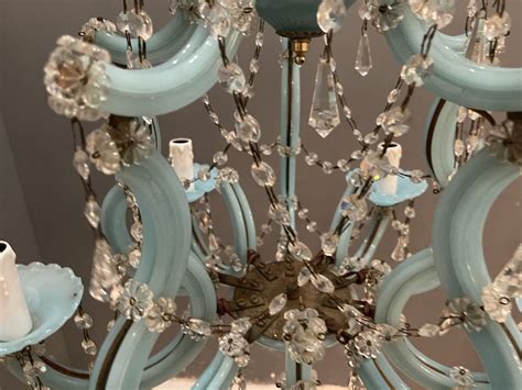 Turquoise Opaline Murano Glass Crystal Chandelier For Sale At Pamono