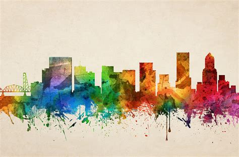 Portland Oregon Skyline 05 Painting By Aged Pixel Fine Art America