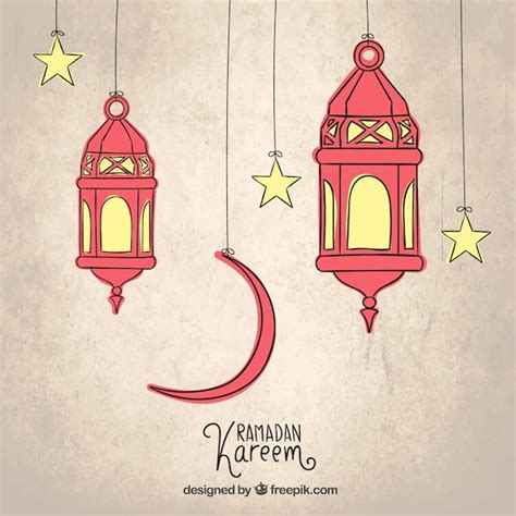 Lanternes Arabes Pour Le Ramadan Kareem Sketchy Vecteur Gratuite