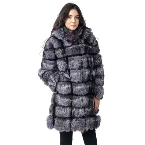 90cm Long Natural Real Silver Fox Fur Coats Outerwear Women Jackets