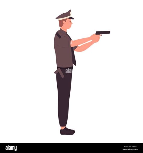 policeman in shooting position police officer with weapon vector illustration stock vector