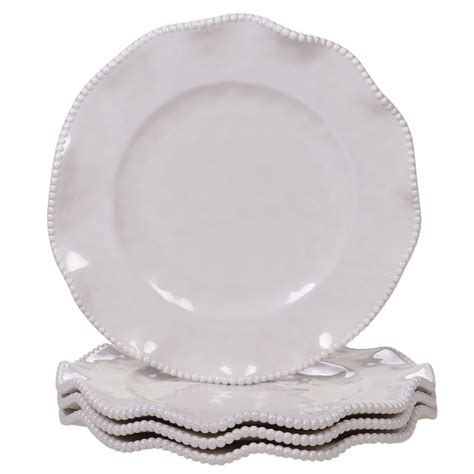 4pc Cream White Contemporary Perlette Dinner Plate Set 12
