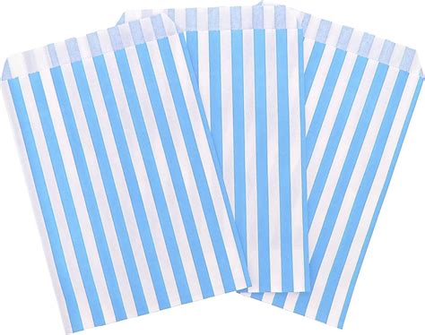 100 5 X 7 Light Blue Candy Stripe Paper Bags Water Based Ink