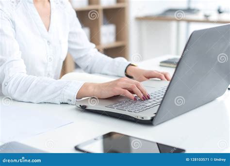 Businesswoman Typing On Laptop At Workplace Woman Working In Office