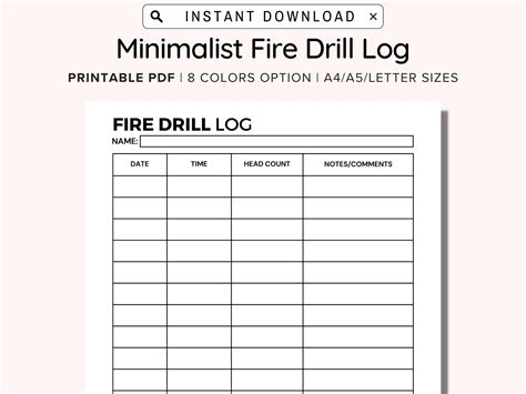 Business Fire Drill Log Printable Organization Fire Drill Etsy