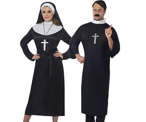 Ladies Nun Mens Priest Couples Fancy Dress Costume Vicar