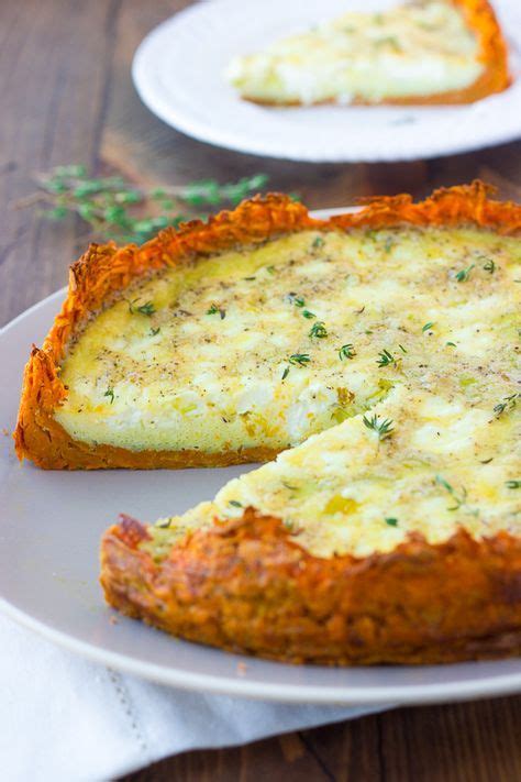 Remove the potatoes from the oven and garnish with celery leaves and the crumbles of the remaining goat cheese. Sweet Potato Crusted Quiche with Goat Cheese and Leeks ...