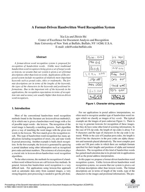 Ruberti young researcher prize (2007), the ieee robotics and automation society googol best new application paper award (2009), the ieee css george s. A format-driven handwritten word recognition system - IEEE ...