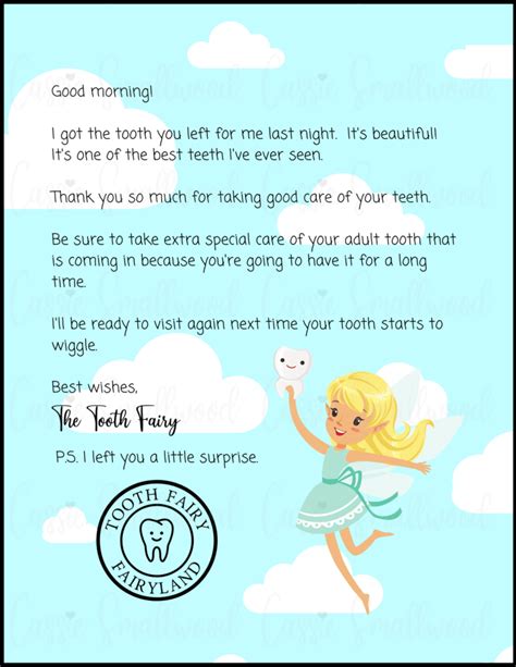 Awesome Tooth Fairy Letter Printable Cassie Smallwood