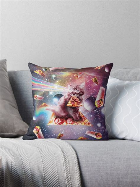 Outer Space Pizza Cat Rainbow Laser Taco Burrito Throw Pillow By