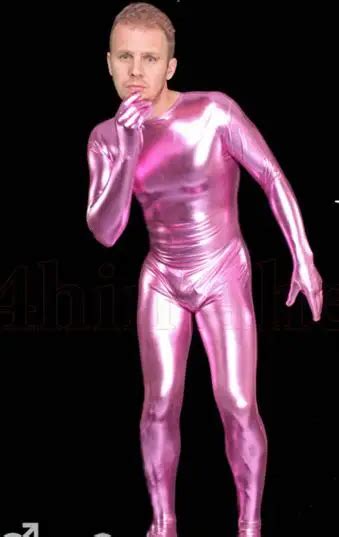 Special Price Brand Unisex Pink Round Neck Shiny Metallic Zentai