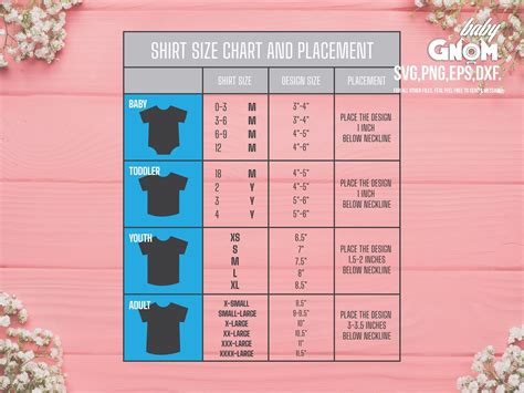 T Shirt Size Chart And Placement Svg T Shirt Size Chart Svg Etsy