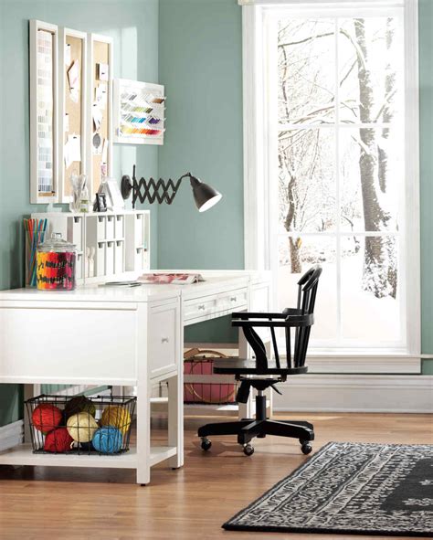 Craft room built with taupe colored martha stewart seal harbor cabinets. How to Design the Ultimate Craft Room | Martha Stewart