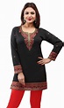 Indian Kurti Women's Tunic Top Printed Blouse India Clothing - Black 5 ...